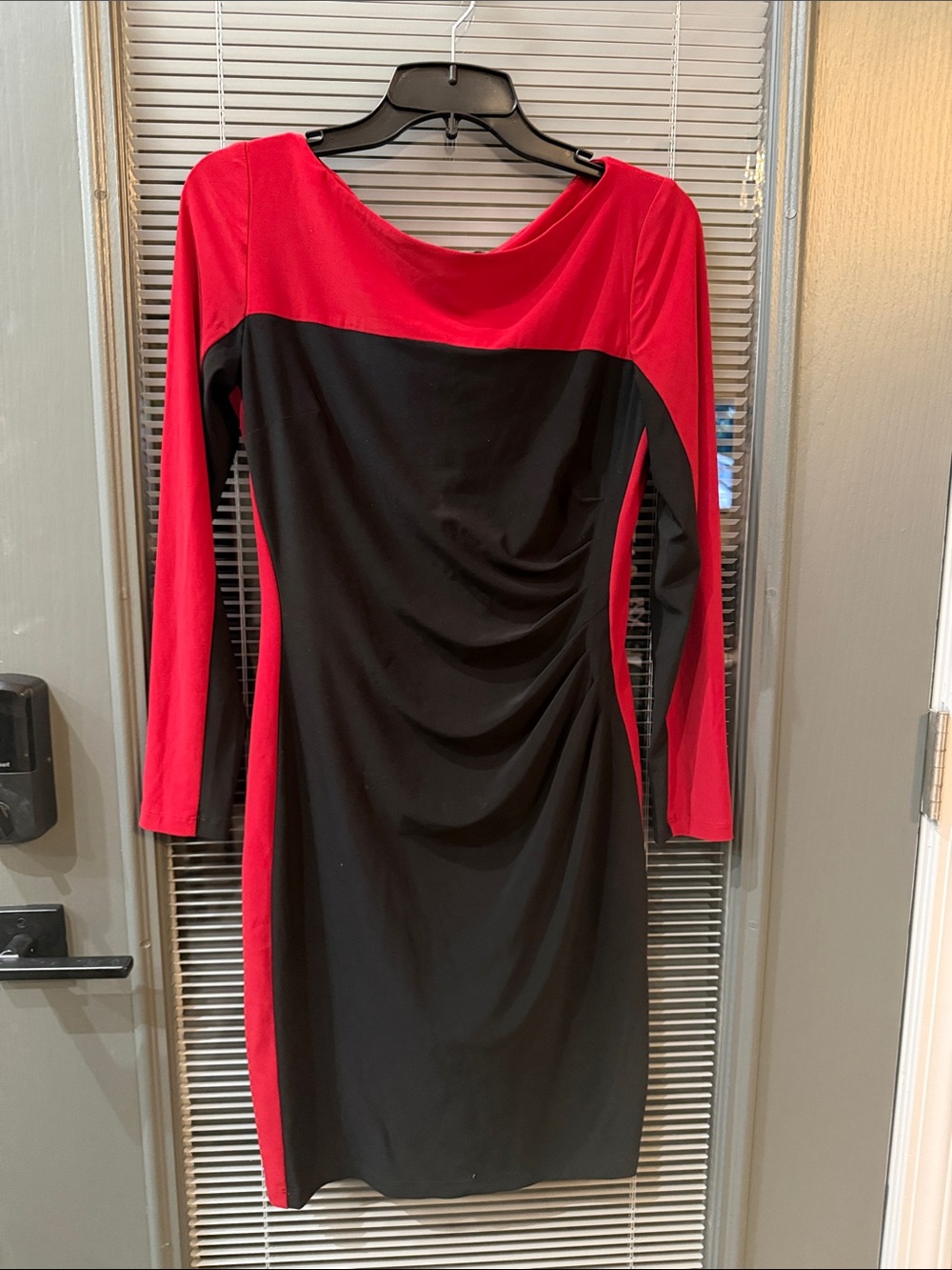 Chaps Red and Black Long Sleeve Colorblock Sheath Dress